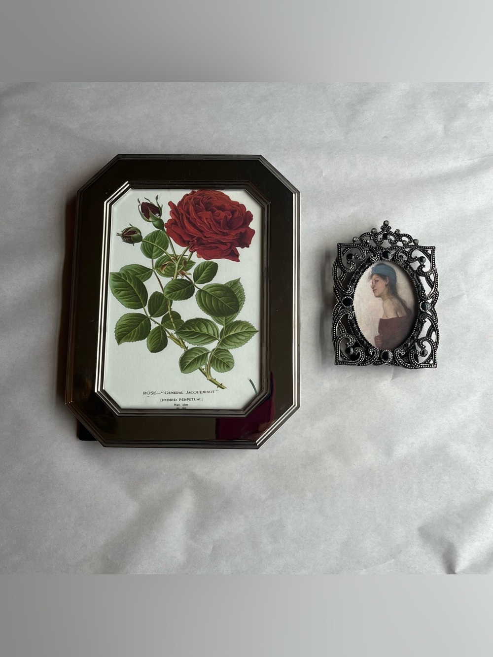 Vintage Silver Tone Metal Picture Photo Frames w/ Fine Art Prints-Set of 2
